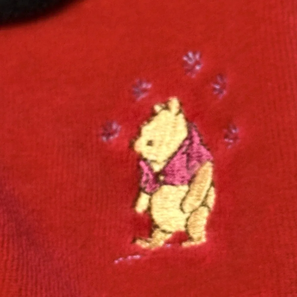 Vintage Disney Classic Pooh‎ Red Velour Romper 12 Months Velvet Collar Rare